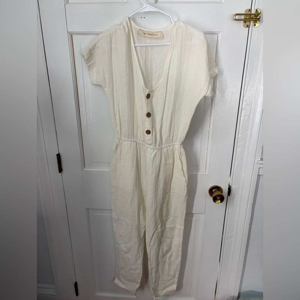 Jen’s Pirate Booty Free People Off-White Ivory Cotton Jumpsuit, Size Small (S) - Picture 2 of 10